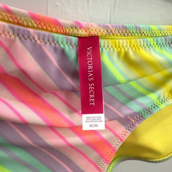 Victoria Secret Swim Bikini Bottom M Rainbow Stripe Scrunch Butt Colorful - Picture 2 of 7